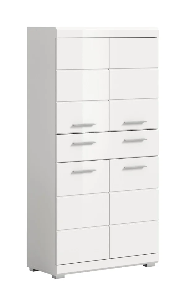 Scout Hochschrank Bad 4 Türen, 1 Schublade Weiß hochglanz, weiß.