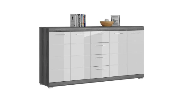 Scout Sideboard 4 Türen, 4 Schubladen grau.