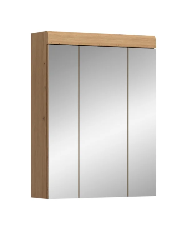 Scout Spiegelschrank Bad 3 Spiegeltüren Salbeidekor, Eiche Dekor.