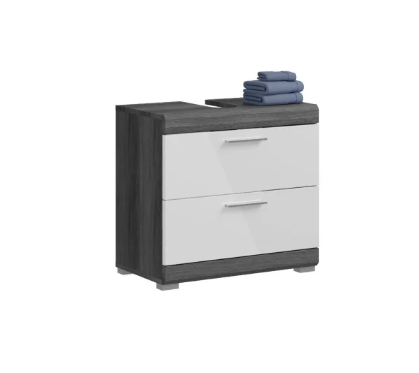 Scout Waschbeckenunterschrank 2 Schubladen Weiß hochglanz, grau.