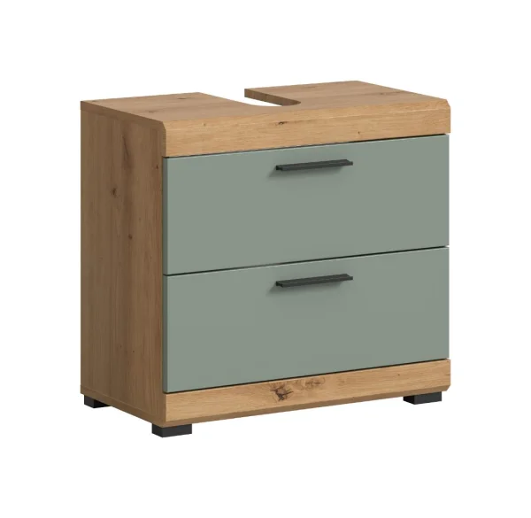 Scout Waschbeckenunterschrank 2 Türen, 2 Schubladen, 2 Regale Salbeidekor, Eiche Dekor.