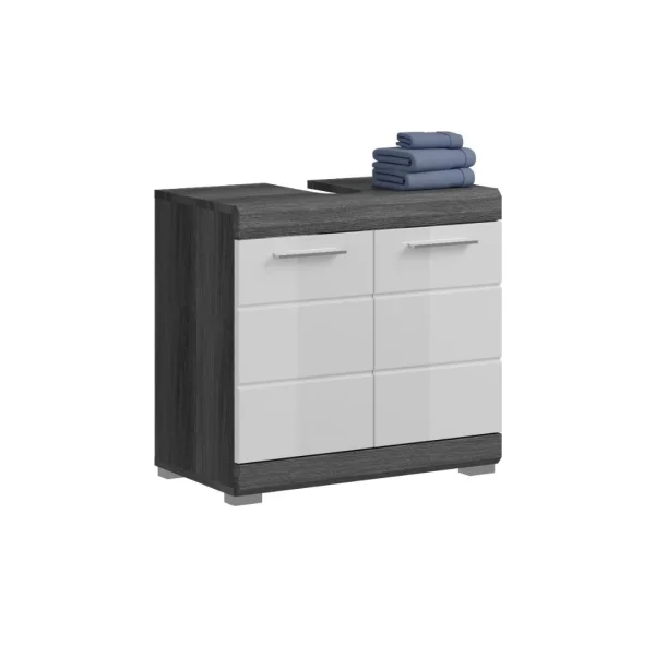 Scout Waschbeckenunterschrank 2 Türen Weiß hochglanz, grau.