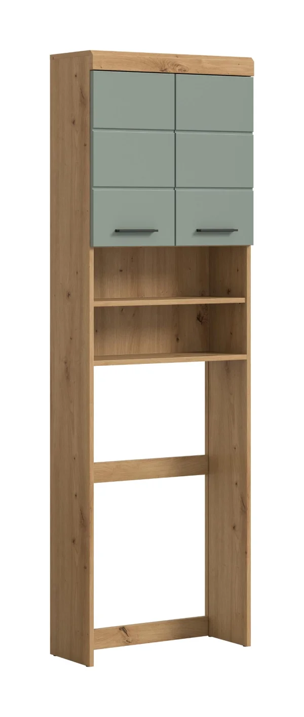 Scout Waschmaschinenschrank 2 Türen, 2 Schubladen, 3 Regale Salbeidekor, Eiche Dekor.