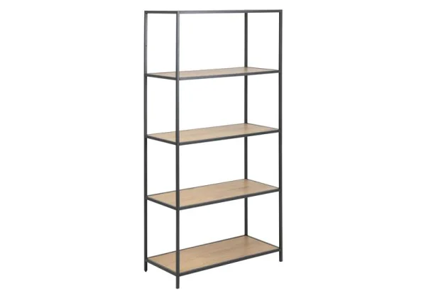 Sea Bücherregal mit 3 Ablagen in Wildeiche Dekor und schwarzen Metallgestell.