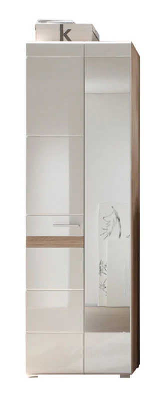 Seto Kleiderschrank 2 Türen Eiche hell Dekor, weiss hochglanz.