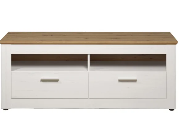 Shade TVUnterteil 2 Schubladen, 2 Offene Fächer Pine weiß Dekor, Eiche Dekor.
