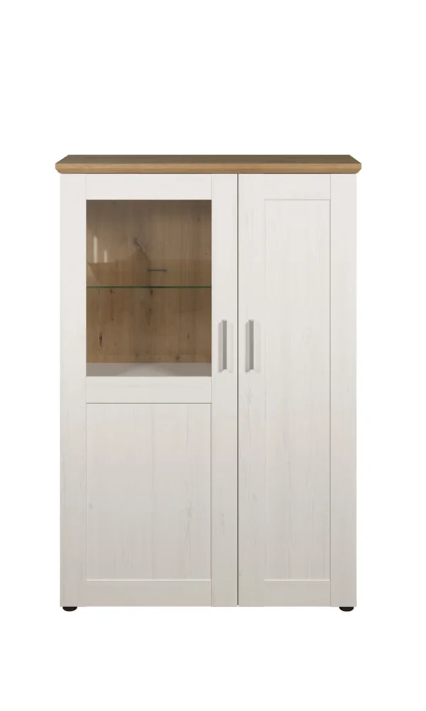 Shade Vitrine 95 x 140 cm 2 Türen Pine weiß Dekor, Eiche Dekor.