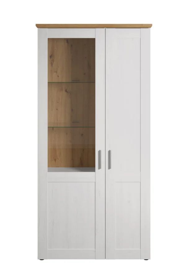 Shade Vitrine 95 x 194 cm 2 Türen Pine weiß Dekor, Eiche Dekor.