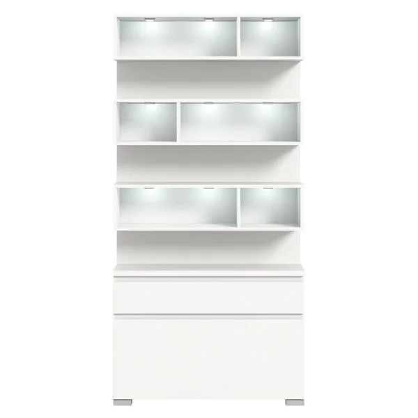 Shoelove Schuhschrank Regal 1 Klaptür, 1 Schublade, Ablagen mit Licht weiß.