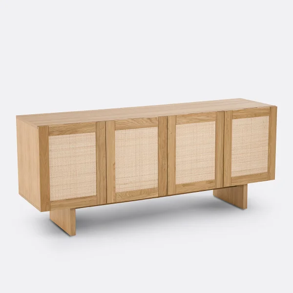 Sideboard Arty Mit 4 Türen, Eichenfurnier Und Rohrgeflecht