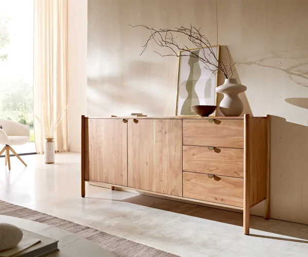 Sideboard Caius 175 cm Akazie Aura 2 Türen 3 Schubladen