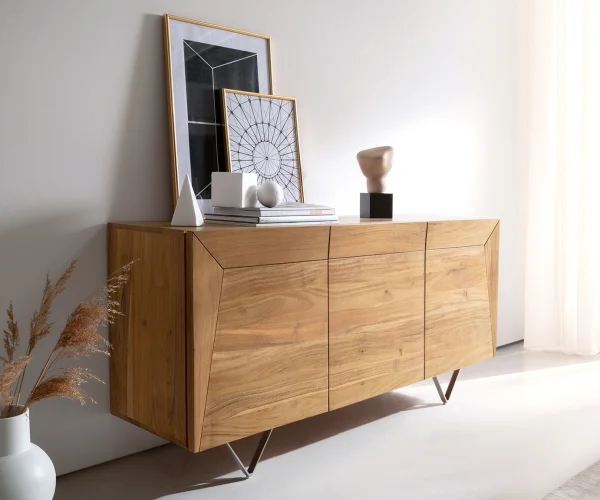 Sideboard Kayu 145x40x70 cm Akazie Natur 3 Türen V-Fuß