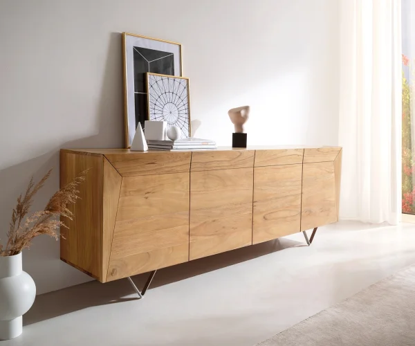 Sideboard Kayu 200x40x70 cm Akazie Natur 4 Türen V-Fuß