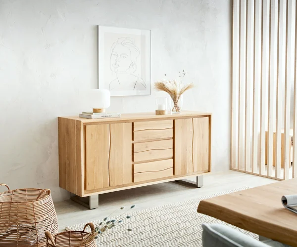 Sideboard Live-Edge 150 cm Eiche Natur 3 Schübe 2 Türen