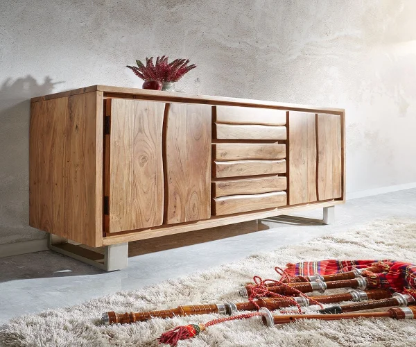 Sideboard Live-Edge 170 cm Akazie natur 3 Schübe 4 Türen