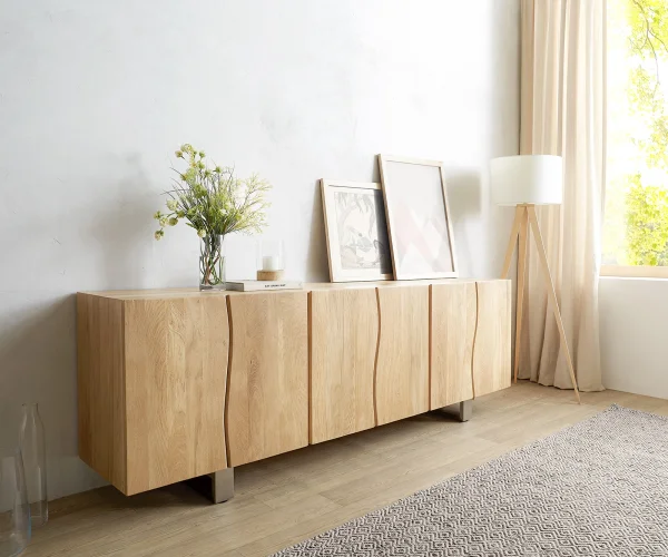 Sideboard Live-Edge 220 cm Eiche Natur Massiv 6 Türen