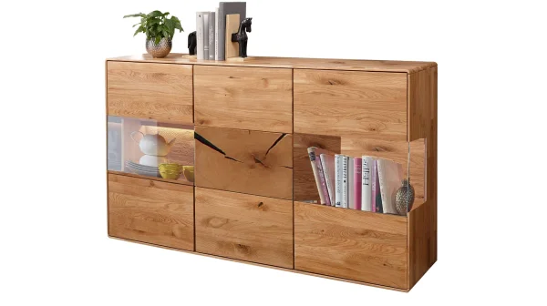 Sideboard mit 2 Glastüren Wildeiche massiv geölt 150 cm - TORVEN