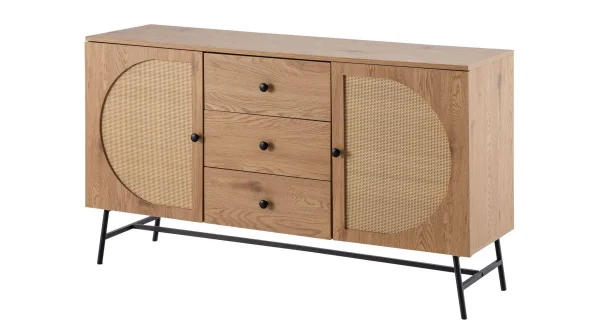 Sideboard mit 3 Schubladen Eiche Holzdekor - Rattan 140 cm - RATVAN