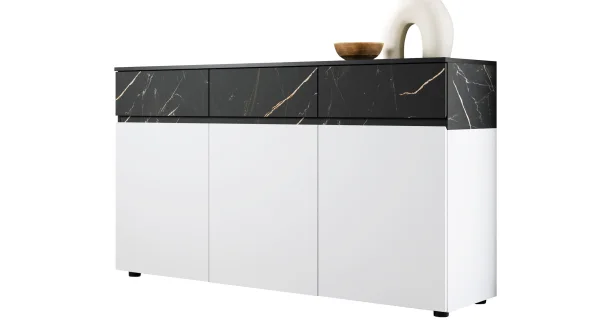 Sideboard mit 3 Schubladen weiß - Marmoroptik 150 cm - MODATO