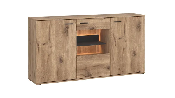 Sideboard mit Glastür Viking Eiche - Beleuchtung 160 cm - PARDOO