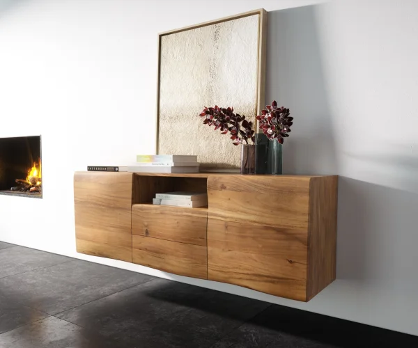 Sideboard New Live-Edge 145 cm Akazie Natur 2 Türen 2 Schubladen 1 Fach schwebend