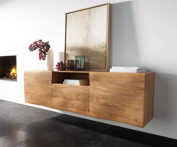 Sideboard New Live-Edge 175 cm Akazie Natur 2 Türen 2 Schubladen 1 Fach schwebend