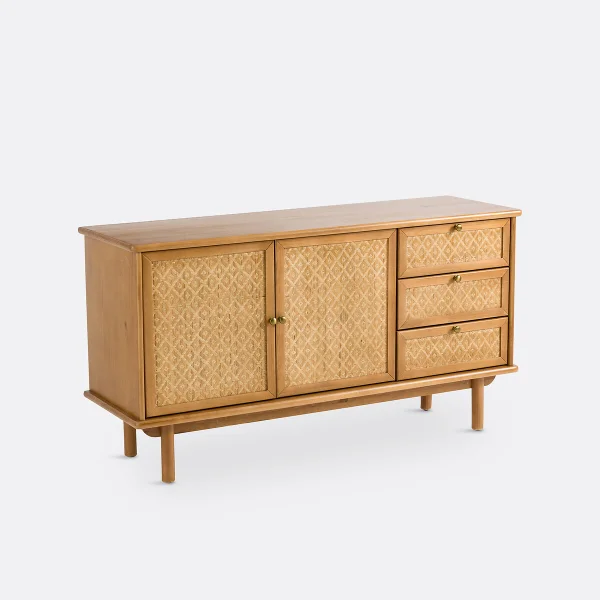 Sideboard Orient, Kiefer Und Rohrgeflecht