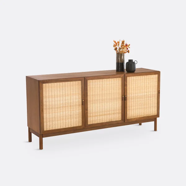 Sideboard Patxi, Teakfurnier Und Rattan