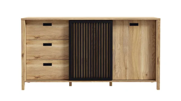 Sideboard - Schiebetür - Mauvella Eiche - schwarz - 175 cm - JYTANA