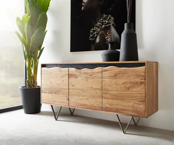 Sideboard Stonegrace 147x45 cm Akazie Natur 3 Türen Baumkante