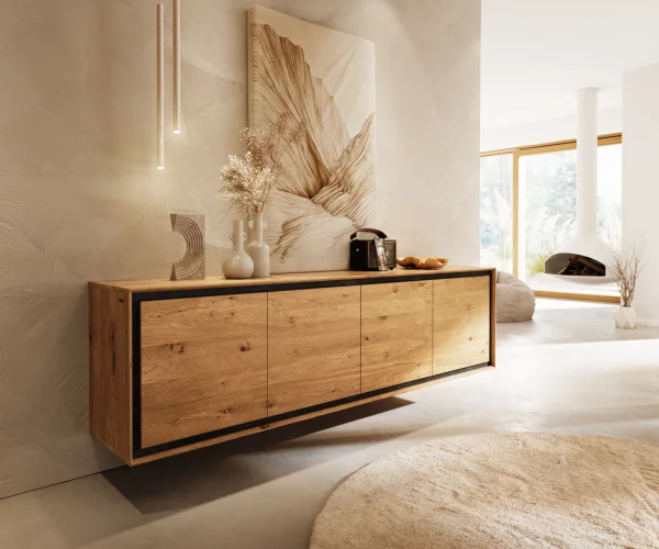 Sideboard Stonegrace 200 cm Eiche Natur 4 Türen Steinfurnier Schwebend