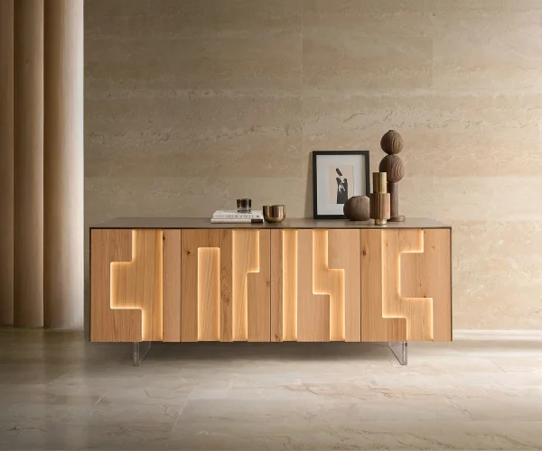 Sideboard Taka 200 cm Metallic Gold 4 Türen Acrylfuß