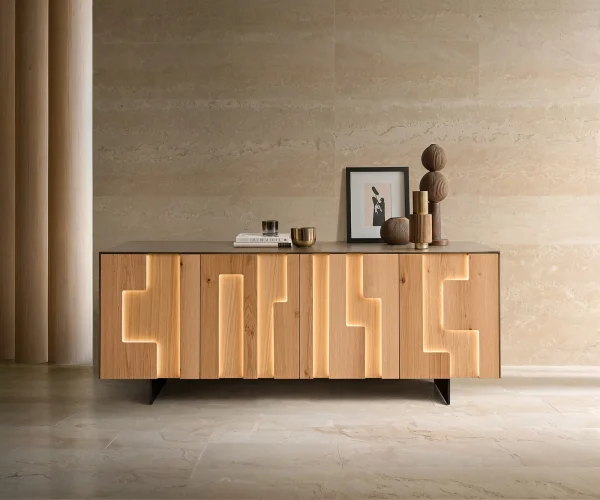 Sideboard Taka 200 cm Metallic Gold 4 Türen schwebend Metall Schwarz