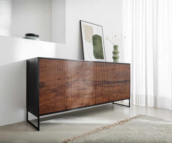 Sideboard Vaag 170 cm Sheesham Natur Mango Schwarz 4 Türen