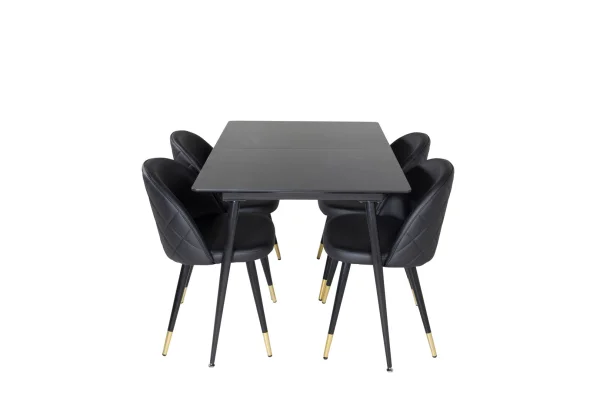 SilarBLExt Essgruppe Esstisch Ausziehbarer Tisch Länge cm 120 / 160 schwarz und 4 Velvet Esszimmerstühle PU Kunstleder schwarz.