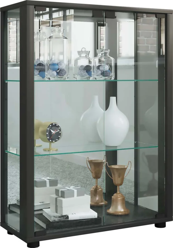 Sintalo Vitrinenschrank mit Spiegel 2 Glastüren schwarz.
