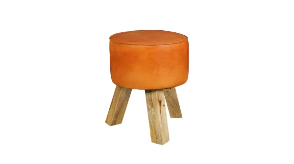 Sitz- & Fußhocker rund Echtleder braun Mango massiv - SILVAS