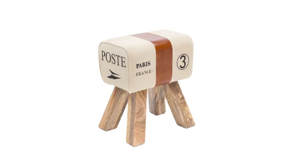 Sitz- & Fußhocker Stoffbezug beige Mango massiv lackiert - CARLAS