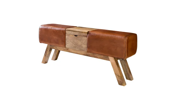 Sitzbank 120 cm echtes Leder braun Mango massiv - RANIS