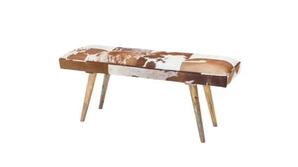 Sitzbank 120 cm echtes Leder Mango massiv lackiert - VIDAR