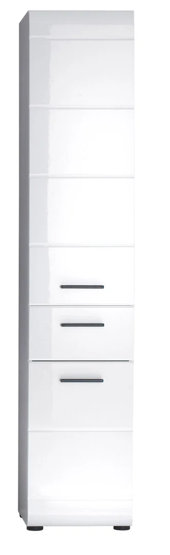 SkinGloss Bad Hochschrank 2 Türen, 2 Schublade weiß, weiß Hochglanz.