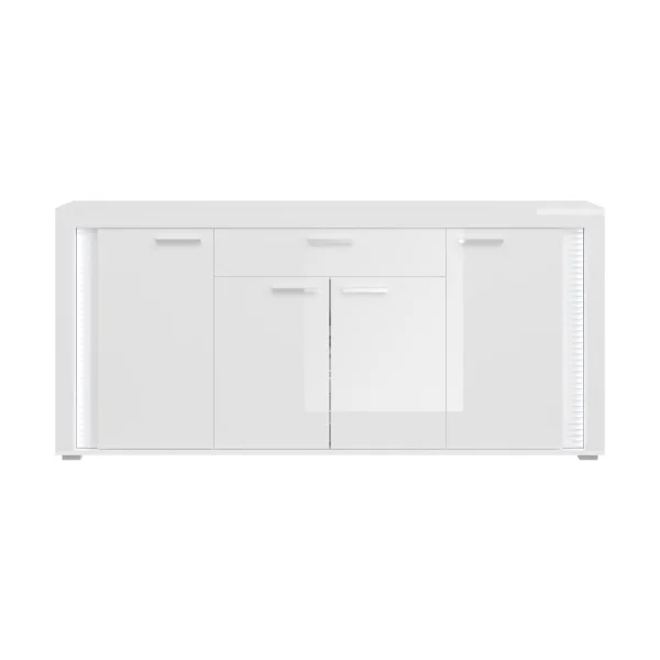 Skylight Sideboard 4 Türen, 1 Schublade mit Licht Hochglanz weiß,Glas grau,weiß.