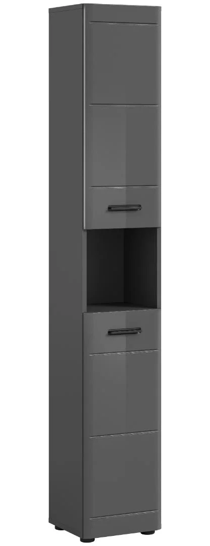 Soft Hochschrank Bad 2 Türen, 1 Regal Grau hochglanz, grau.
