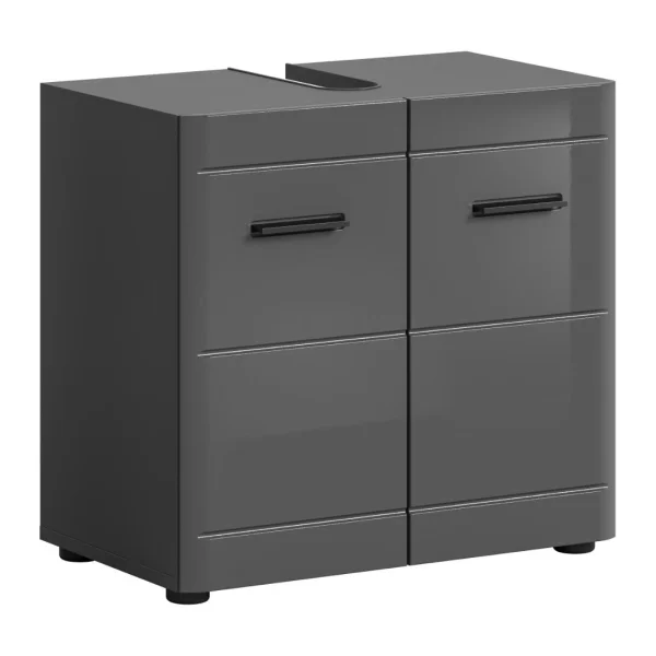 Soft Waschbeckenunterschrank 2 Türen Grau hochglanz, grau.