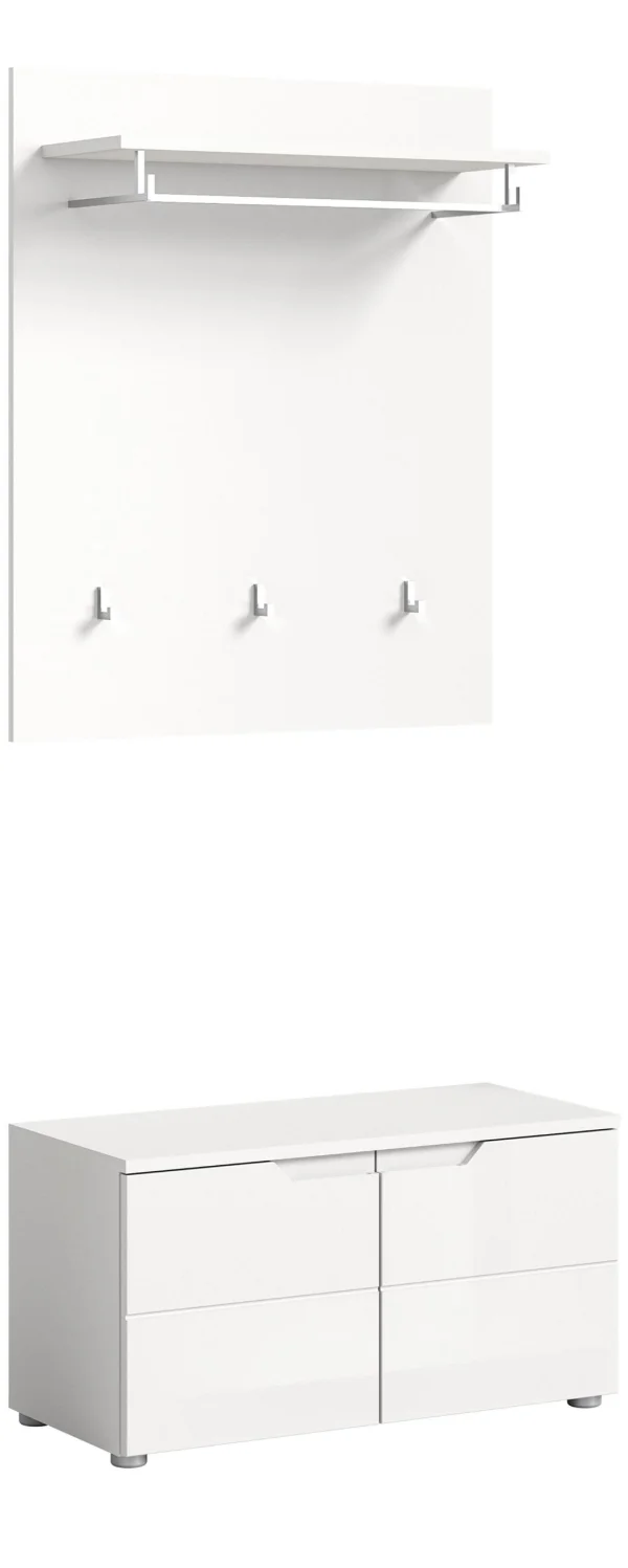 Solero Garderobenmöbel Set S1 Weiß hochglanz, weiß.