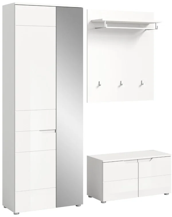 Solero Garderobenmöbel Set S2 Weiß hochglanz, weiß.