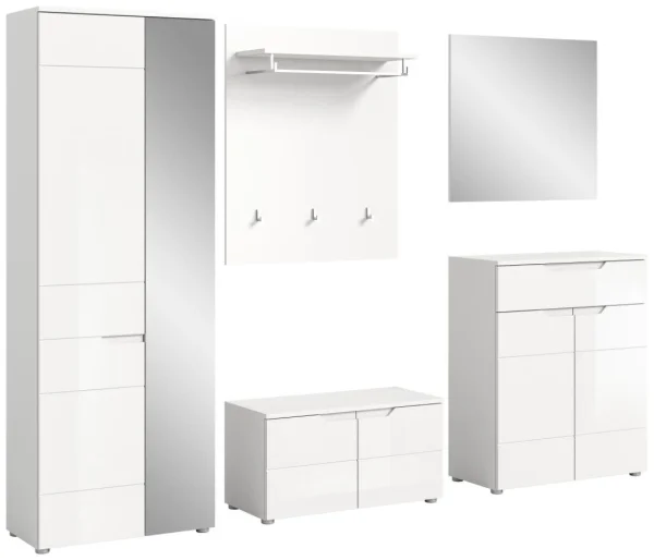 Solero Garderobenmöbel Set S3 Weiß hochglanz, weiß.