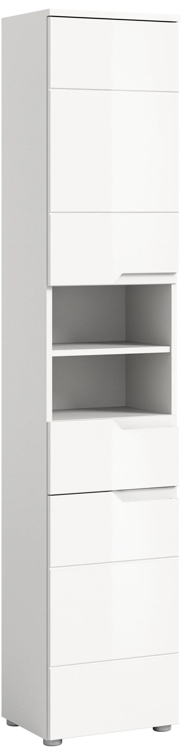 Solero Hochschrank Bad 2 Türen, 1 Schublade, 2 Regale Weiß hochglanz, weiß.