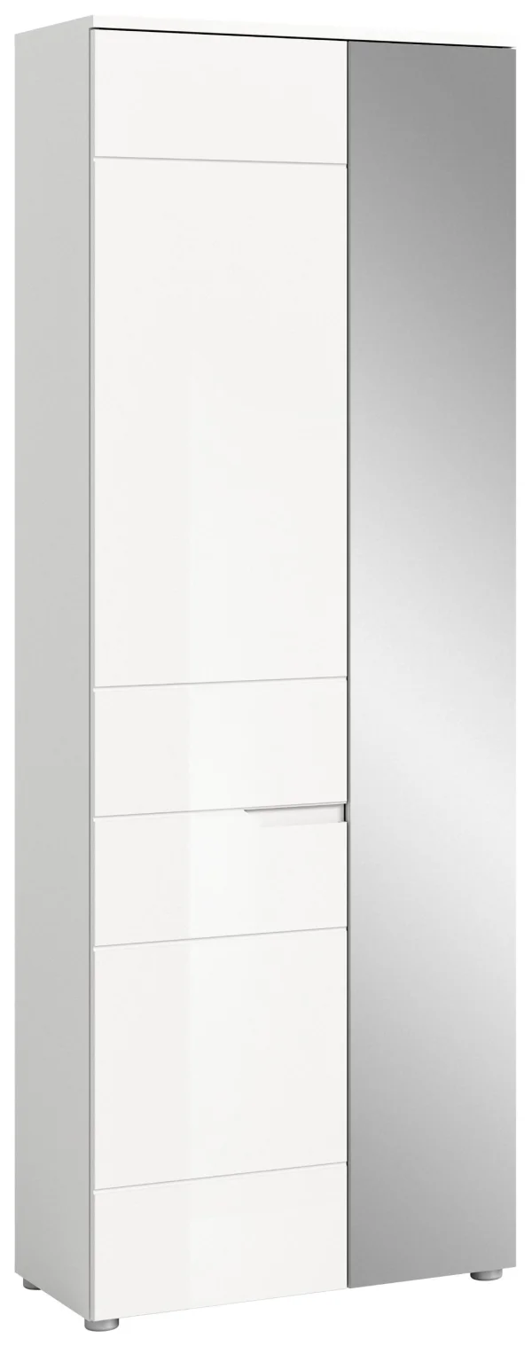 Solero Kleiderschrank 1 Tür, 1 Spiegeltür weiß hochglanz, weiß.