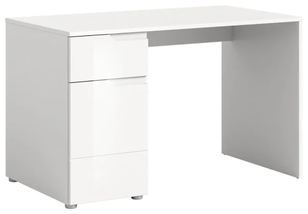 Solero Schreibtisch 1 Tür, 1 Schublade, 2 Regale weiß hochglanz, weiß.